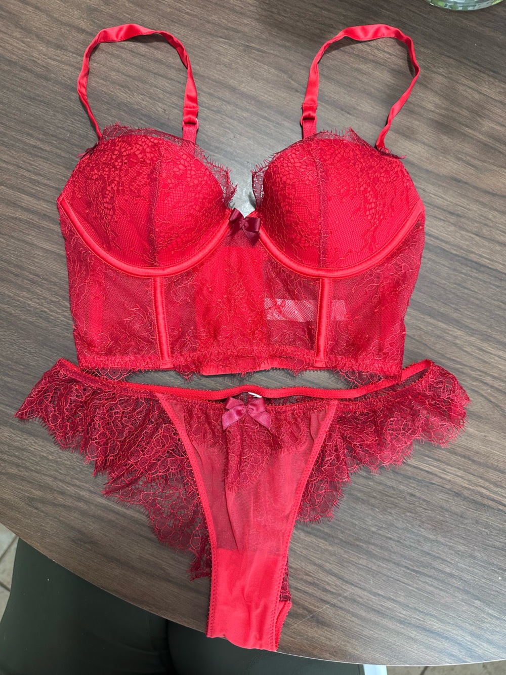 Victoria's Secret Very Sexy Demi Red Lace Bustier & Thong Set